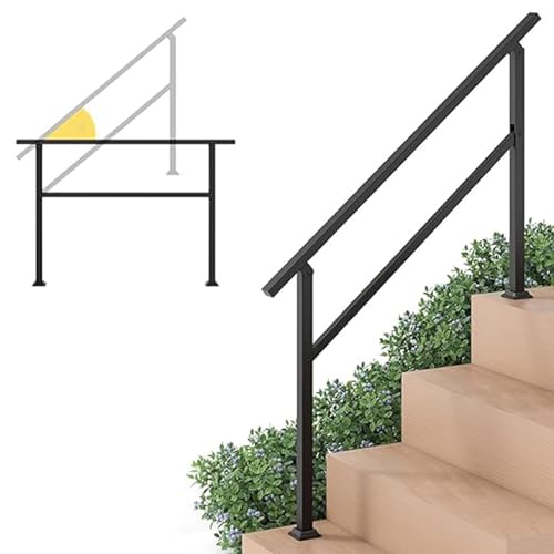 Handläufe for Treppen mit 2 bis 3 Stufen, langlebige Handläufe aus Metall for den Außenbereich, for Betonstufen, Veranda-Deckgeländer(W152.6-H95cm) von Befoore