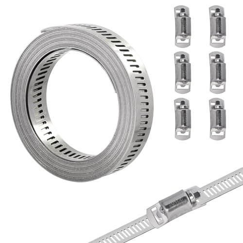 2.5M Schlauchschellen Endlos 304 Edelstahl, Einstellbare Schlauchklemmen Schlauchclips mit Schraube Klemme 6 Stück für Wasser Rohr/Tank/Gas Rohr/Kühler/Automobil Tubing von Befun