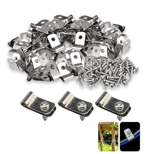 200 Stück Zaundraht-Zaunklammern Edelstahl Drahtklammern Befestigungsklammern mit Schrauben Zaundrahtklemmen Landwirtschaft Zaun Befestigungsclips für geschweißten Draht an Holz von Befun