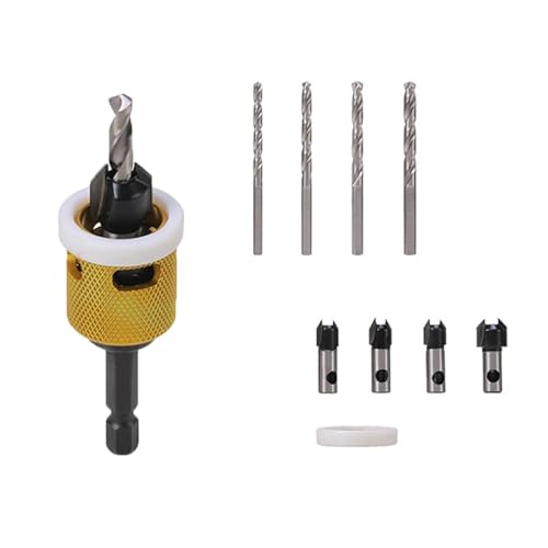 5-teiliges Hartmetall-Senkbohrer-Set, Senkbohrer mit HSS-Zentrierbohrer, einstellbarer Tiefenanschlag für die Holzbearbeitung von Befun