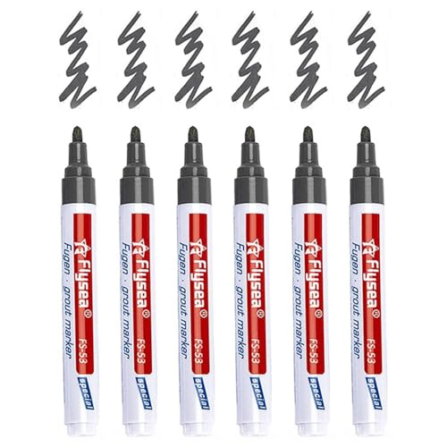 6 Stück Fugenstift Fugenmörtel Restaurierung Stift mit Ersatzspitze, Wasserfest Fugenstift Fliesen Stift Fugen, Reparatur Marker für Reparatur Fliesen Mörtel in Badezimmer, Küche, Veranda-Dunkelgrau von Befun