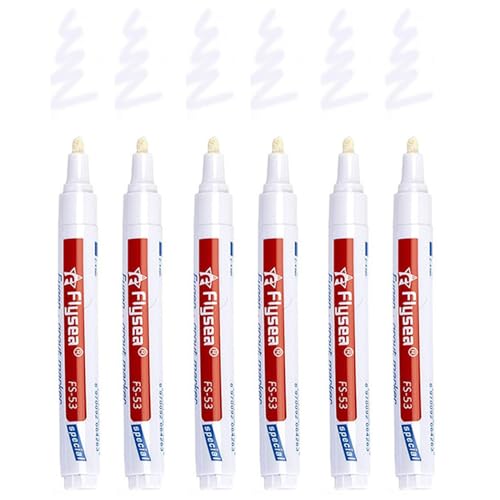 6 Stück Fugenstift Fugenmörtel Restaurierung Stift mit Ersatzspitze, Wasserfest Fugenstift Fliesen Stift Fugen, Reparatur Marker für Reparatur Fliesen Mörtel in Badezimmer, Küche, Veranda-Weiß von Befun