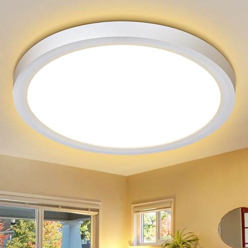 Befurglor LED Deckenleuchte Flach,18W Deckenlampe Rund, Warmweiß 3000K 2000LM IP44 Wasserdichte Modern Badezimmer lampe Ø23CM Rund Lamp Deckenlampen für Badezimmer, Schlafzimmer, Küche, Flur von Befurglor