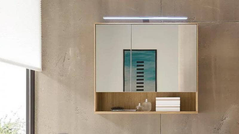 Bega Consult Badezimmerspiegelschrank Bad Spiegelschrank YUKON Eiche mit LED und Steckdose 80x70x15 von Bega Consult