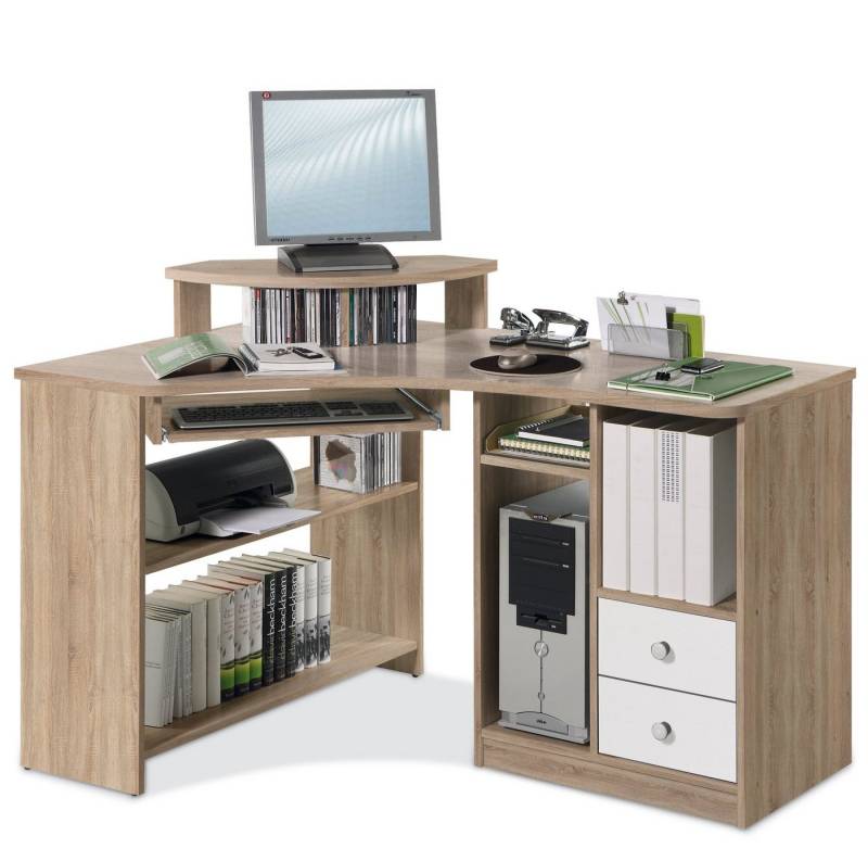 Bega Consult Eckschreibtisch TANGA, Eiche Sonoma Dekor, 97 x 78 x 137 cm, mit Tastaturauszug, mit 2 Schubladen und 6 Ablagefächer von Bega Consult