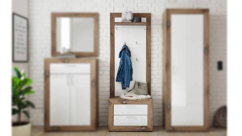 Bega Consult Garderoben-Set Garderobe Neapel Eiche Dunkel MDF weiß Hochglanz Bega Consult Garderoben-Set Garderobe Neapel Eiche Dunkel MDF weiß Hochglanz von Bega Consult