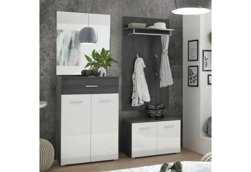Bega Consult Garderoben-Set Garderobenset Melody weiß Hochglanz und schwarz 4-teilig, (4-St) von Bega Consult