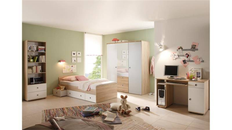 Bega Consult Jugendzimmer-Set Jugendzimmer Wiki 7-tlg Sonoma Eiche Dekor und Weiß, (7-tlg) von Bega Consult