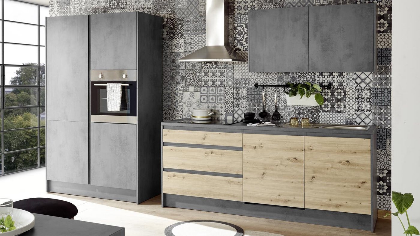 Bega Consult Küchenzeile Küchenzeile Tann Küche Chromix Anthrazit Artisan Eiche 210+125 cm von Bega Consult