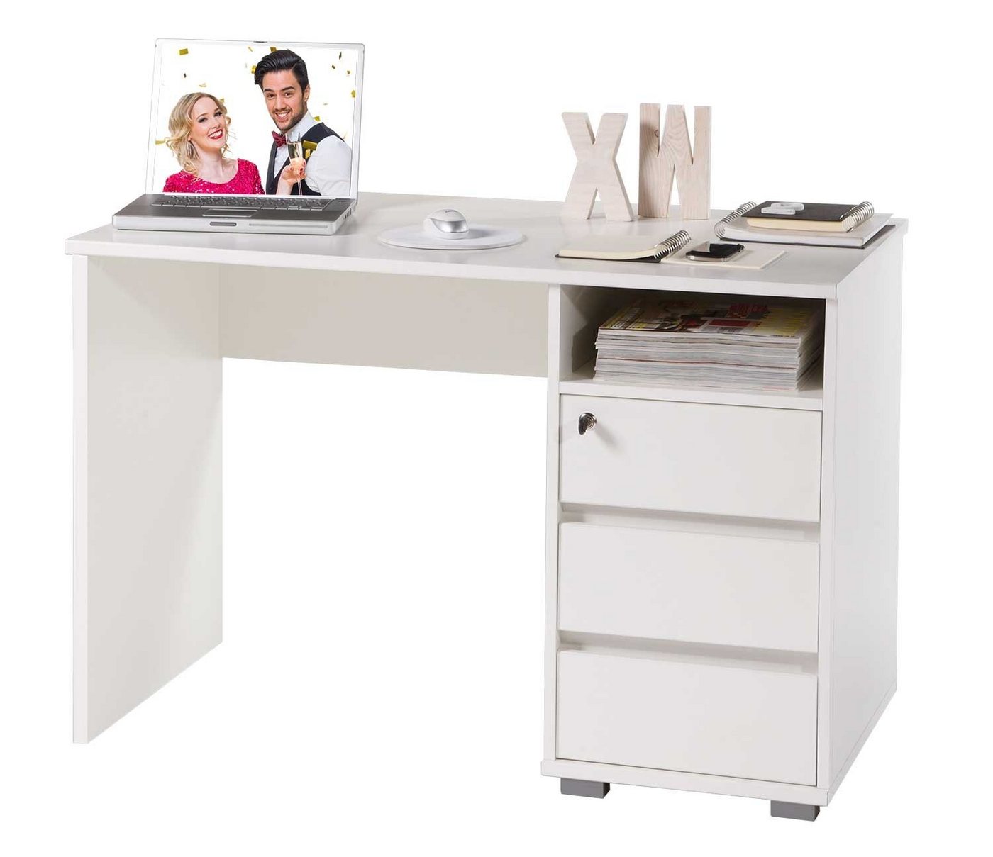 Bega Consult Schreibtisch Computertisch PRIMUS, Weiß, 110 x 75 x 65 cm, 3 Schubladen, oberste Schublade abschließbar von Bega Consult