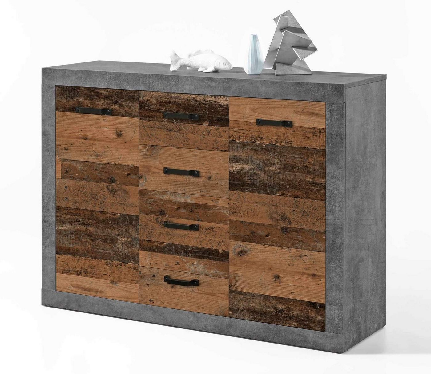 Bega Consult Sideboard Kommode Sideboard INDIANA 4 Beton und Old Wood Optik von Bega Consult