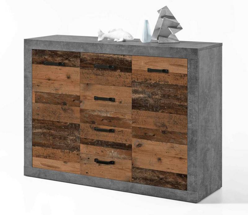 Bega Consult Sideboard Kommode Sideboard INDIANA 4 Beton und Old Wood Optik von Bega Consult