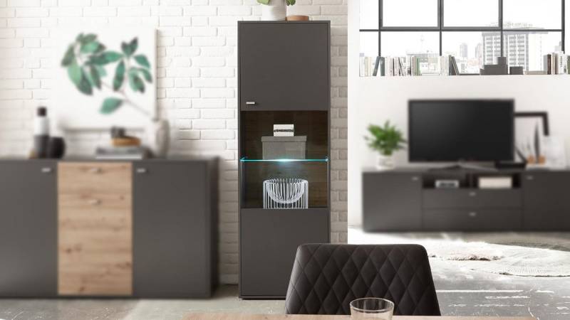 Bega Consult Vitrine Vitrine CLEVELAND grau Artisan Eiche Glas inkl. Beleuchtung von Bega Consult