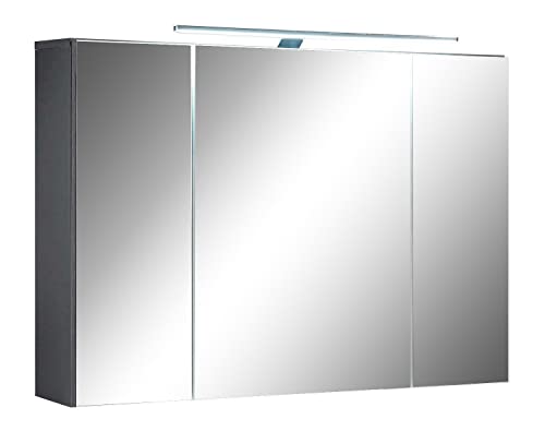 Spiegelschrank mit LED-Beleuchtung - Grau - 3-türig - mit Steckdose und Lichtschalter - BxHxT: 99x70x21 cm - Badezimmerschrank Badschrank Hängeschrank von Bega