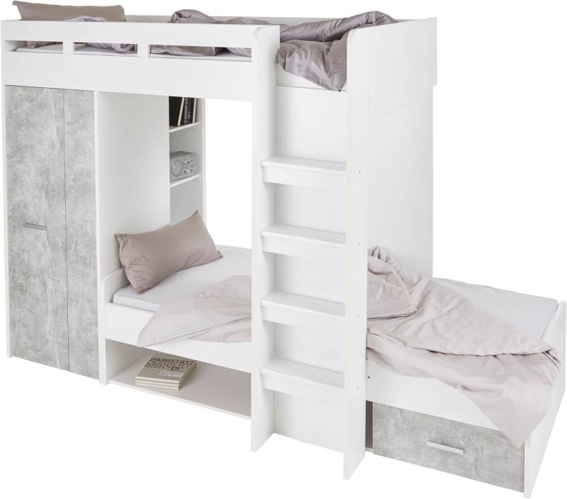 Begabino Hochbett MAXI mit 2 Liegeflächen, Kleiderschrank und Regalen von Begabino