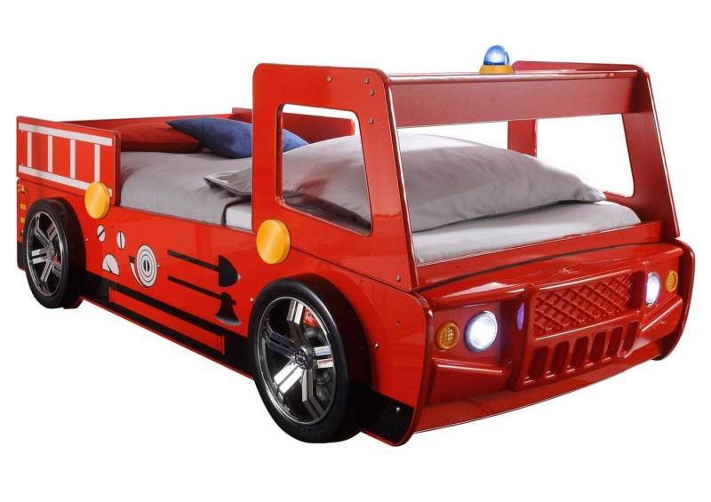 Begabino Kinderbett SPARK, B 108 x L 225 cm, Rot, Feuerwehrauto mit Blaulicht, inkl. LED-Beleuchtung von Begabino