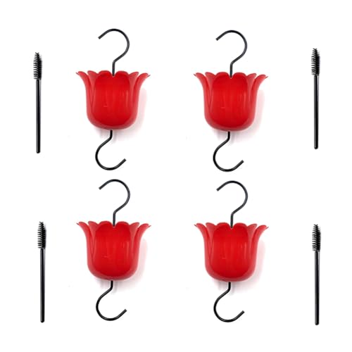 Begchy 4er-Pack Wasser-Futterspender mit großer Kapazität, zum Aufhängen von Kolibris mit Haken und Reinigungsbürste (rot) von Begchy