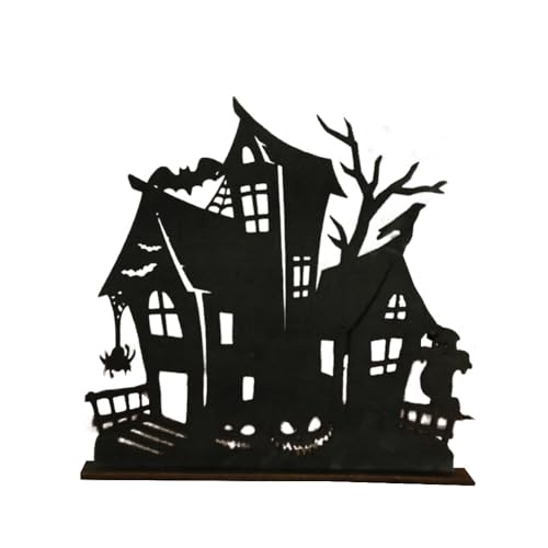 Begchy Halloween Holzverzierungen Dekorationen Holzsilhouette Entwurf verzaubertes Haus Desktop-Dekoration Thema Halloween von Begchy