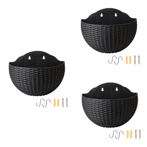 Begchy Wand-Blumentopf, Halbrund, Schwarz, Outdoor, 7 x 24 x 20 cm, mit Ablaufhaken von Begchy
