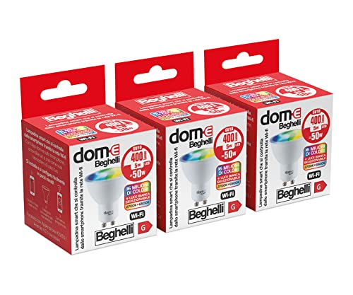 Dom-e Beghelli - Smart LED-Glühbirne Alexa GU10 RGB-CCT WiFi, Kompatibel mit App, Einfache Installation, Farb- und Warm-/Kaltlichtregelung, 3 Stück von Beghelli