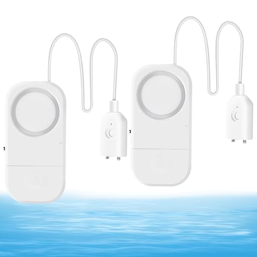 2 Stück Wassermelder, 110 dB Lauter Wassersensor, Wassermelder Wasseralarm mit 94cm Langes Kabel, Wasserwächter für Keller, Badezimmer, Waschküche, Küche, Garagen von Begonia