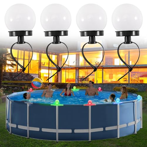 4 Stück Solar LED Poolbeleuchtung, Pool Dekolichter für Schwimmbad, Poolscheinwerfer mit Kabelbinder, IP44 Poolbeleuchtung für Schwimmbad, Brunnen, Zaun, Party (Farblicht) von Begonia