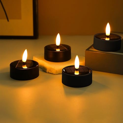 4er Set Solar Solar Teelichter für Außen, Solar Kerzen Outdoor, Solarkerzen Flackernd für Balkon Garten Laterne Zimmer Terrassen Innen Deko Ø 5.8 x 5.8cm von Begonia