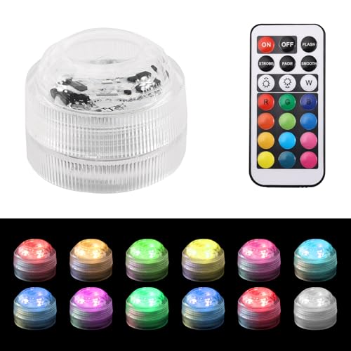Begonia 12 Stück Unterwasser Licht, Mini Led Licht mit Fernbedienung, Multicolor RGB Pool Lichter, Led Wasserdicht, LED Teelichter, Poolbeleuchtung Unterwasser, Unterwasser Led für Teich, Aquarium Begonia 12 Stück Unterwasser Licht, Mini Led Licht mit Fernbedienung, Multicolor RGB Pool Lichter, Led Wasserdicht, LED Teelichter, Poolbeleuchtung Unterwasser, Unterwasser Led für Teich, Aquarium von Begonia