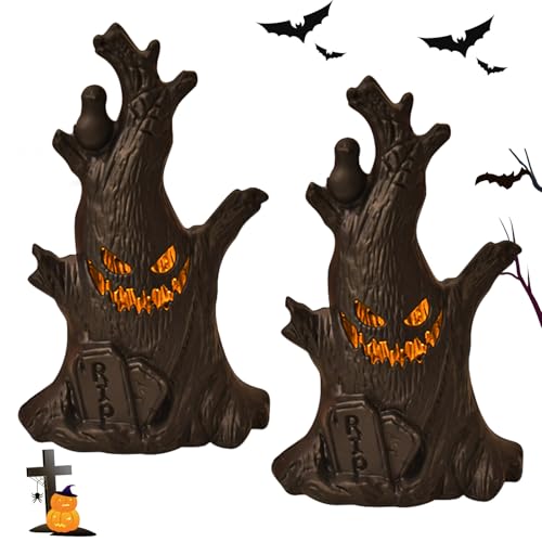 Begonia 2 Stück Halloween Dekoration Geisterbaum Figur Led Kerzen，Halloween Deko Geister Baumstumpf mit LED Licht, Halloweens Geister Baumstumpf, für Halloweens Indoor Decor von Begonia