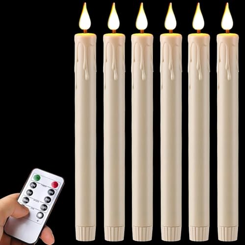 Begonia 6 Stück LED Stabkerzen mit Timerfunktion und Fernbedienung, Elfenbein 3D Dimmbar Led Flackernde Flamme, Batteriebetrieben Kerzen Flammenlose für Weihnachtsdeko, Zimmer Deko, Hochzeit, Party von Begonia