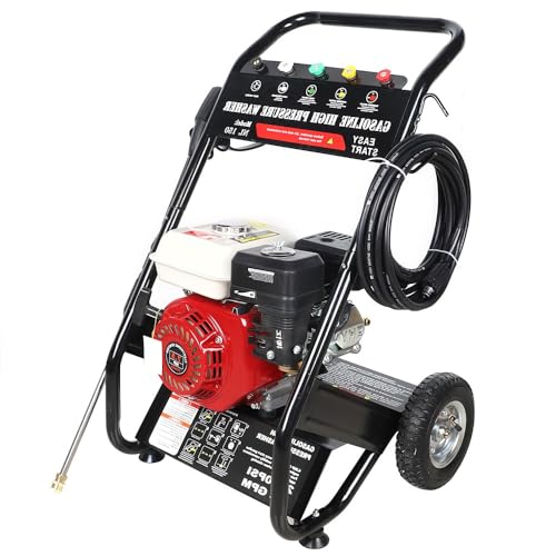 Begoniape Benzin Hochdruckreiniger mit 6.5PS Benzinmotor, 190bar Arbeitsdruck, Einstellbar 0-40°, Profi Hochdruckreiniger 4.9KW Terrassenreiniger mit Rädern von Begoniape