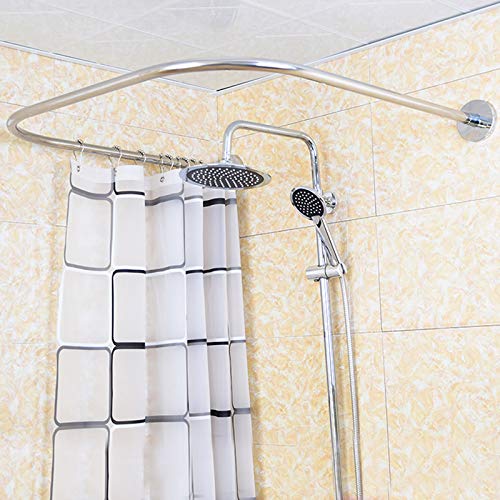 Begoniape Duschvorhangstange U Form, Verstellbare Duschstange mit Duschvorhang, Edelstahl Duschvorhang für Badezimmer Toiletten 90 * 90 * 80-130cm von Begoniape