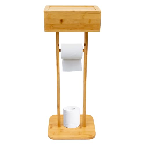 Begoniape Stand WC aus Bambus Freistehender Toilettenpapierhalter mit 24.2 * 14.6 * 9cm Aufbewahrungsbox Badezimmer Toilettenpapier, Höhe: 64.7cm, Einfach Stil, Holz von Begoniape