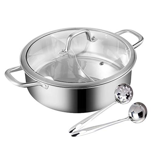 Hot Pot Topf, 32cm Doppeltes Boden Shabu Kochtopf mit Trennwand Deckel Schöpfkelle 304 Edelstahl für Familienessen, Firmentreffen, Campingpicknicks von Begoniape