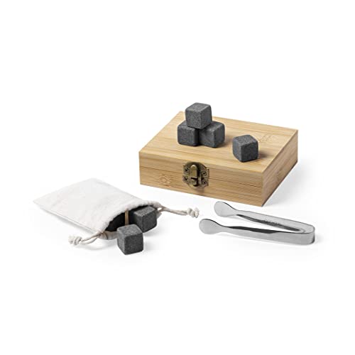 Whiskey-Stein-Set – Whiskey-Eiswürfel – Ollaire-Stein – wiederverwendbar (Set mit x9 Steinen + Zange + Bambusbox) von Begoon