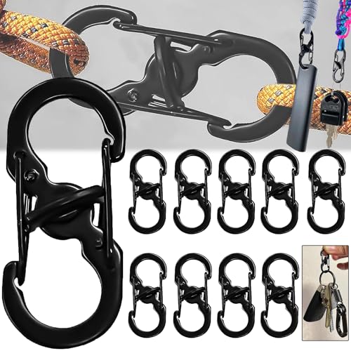 Begpoee 10 Stück S-Förmige Karabiner aus Edelstahl, Mini Karabiner, Karabinerhaken In S Förmige, Für Bergsteigen, Wandern und Reiten (Schwarz) von Begpoee