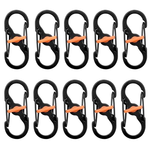 Begpoee 10 Stück S-Förmige Karabiner aus Edelstahl, Mini Karabiner, Karabinerhaken In S Förmige, Für Bergsteigen, Wandern und Reiten (Schwarz + Orange) von Begpoee