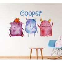 Personalisierte Monster Kinderzimmer Wandtattoo - Aquarell Name Wandaufkleber Kinder Wanddekoration Wand Kunst Vinyl Aufkleber von BeharColors