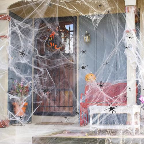 Behiruch Halloween Deko Set, 200g Dehnbare Spinnennetze & 50 Künstliche Spinnen - Perfekt für Innen/Außen, Garten, Tür, Fenster, Häuser, Spukhaus & Partyzubehör - Schaurige Atmosphäre für Ihre Feier Behiruch Halloween Deko Set, 200g Dehnbare Spinnennetze & 50 Künstliche Spinnen - Perfekt für Innen/Außen, Garten, Tür, Fenster, Häuser, Spukhaus & Partyzubehör - Schaurige Atmosphäre für Ihre Feier von Behiruch