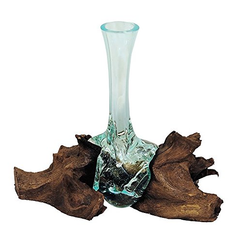 Beho Natürlich gut in Holz Vase aus Glas auf Wurzelholz 2831 tolle Geschenkidee Höhe ca. 25 cm mundgeblasen Unikat von Beho Natürlich gut in Holz