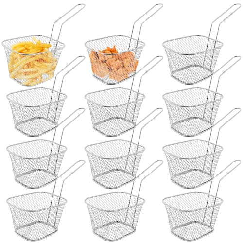 12 Stück Pommes Körbchen, Frittierkorb Silber Friteusenkorb zum Servieren, Klein Edelstahl Pommes Korb mit Griff, Servierkörbchen für Pommes Frites Garnelen Zwiebelringen von Behogan