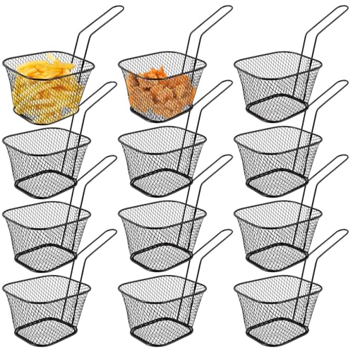 12 Stück Pommes Körbchen, Klein Edelstahl Pommes Korb mit Griff, Frittierkorb Schwarz Friteusenkorb zum Servieren, Servierkörbchen für Pommes Frites Garnelen Zwiebelringen von Behogan