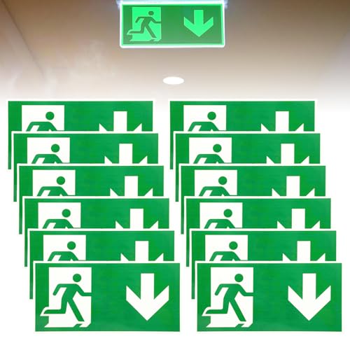 12 Stück Schild Notausgang: 300 x 150 mm Schild Notausgangsschild Extra Langnachleuchtend, Notausgangsschild Pfeil nach unten Reflektierend, Fluchtwegschild Rettungsweg (Nach unten) von Behogan
