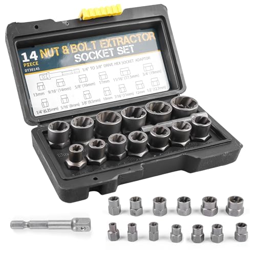 14-Teiliges Muttern Entferner Set, 6.35-19mm Schraubenausdreher Satz, Mutternsprenger, Mutternsprenger-Ausdreher Set-Nut Remover Set, Mutternabzieher-Werkzeugsatz zum Entfernen Beschädigter Schrauben von Behogan