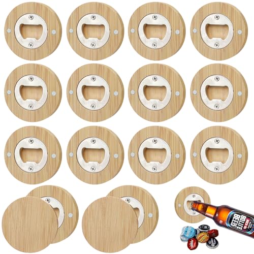 16 Stück Flaschenöffner Holz, Magnetische Flaschenöffner, Runde Flaschenöffner Aus Holz, Bierdosenöffner, Flaschenöffner Bambus, Adsorbierbar,Personalisierte Flaschenöffner,Tolles Geschenk für Männer von Behogan