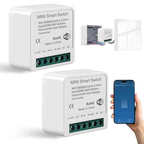 2 Pack Smart Lichtschalter Modul 1 Weg, Smart Life Kompatibel, Smart Lichtschalter Mini Module DIY, Smart Schalter, Wlan Schalter, Smart Switch Kompatibe mit Tuya, Alexa Echo, Google Home 2 Pack Smart Lichtschalter Modul 1 Weg, Smart Life Kompatibel, Smart Lichtschalter Mini Module DIY, Smart Schalter, Wlan Schalter, Smart Switch Kompatibe mit Tuya, Alexa Echo, Google Home von Behogan
