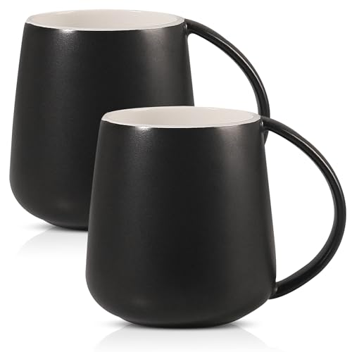 2 Stück 380Ml Keramik Kaffeetassen, Große Teetasse für Büro und Zuhause, Große Milchkaffeetasse für Zuhause, BüRo, MäNner Und Frauen (Schwarz) Exquisite Coffee Mug Breakfast von Behogan