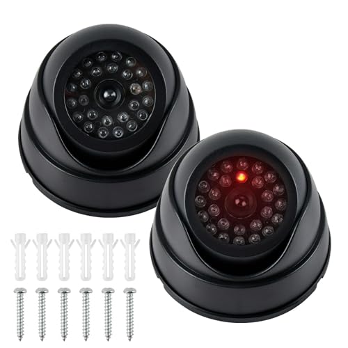 2 Stück Kamera Attrappe mit Blink-LED & Wandhalterung | Dummy Kamera Set für Innen/Außen | Realistische Fake Überwachungskamera in Schwarz | Abschreckende Videoüberwachung Attrappe von Behogan