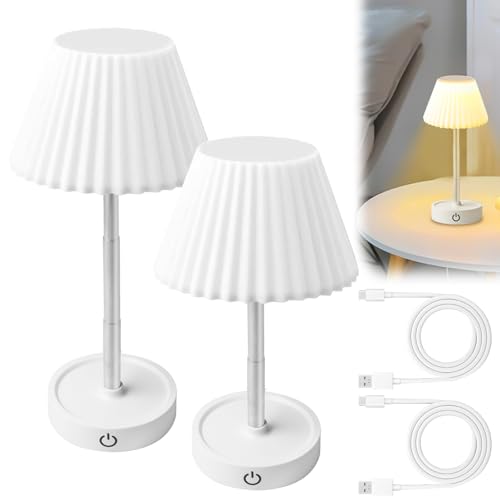 2 Stück LED Tischlampe Kabellos, LED Nachttischlampe Touch Dimmbar, Höhenverstellbar 3 Farbtemperatur Touch Lampe, Akku Tischleuchte, Tragbar Wireless Charging Lamp für Schlafzimmer Arbeitszimmer von Behogan