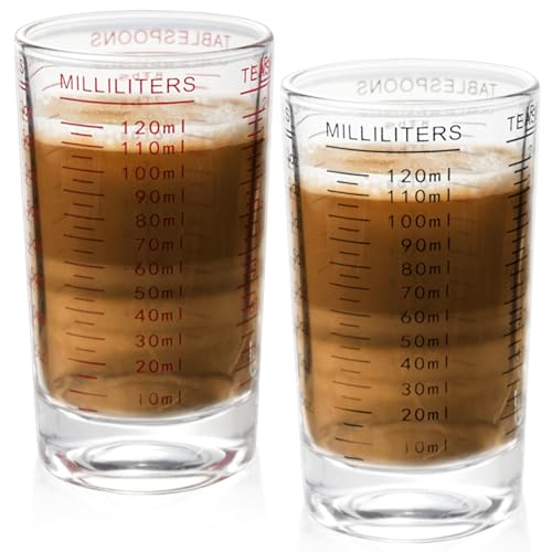 2 Stück Messbecher: 120ML Messbecher aus Borosilikatglas, Glas Messbehälter Mit Waage, Küchenmessbecher, measuring cups Hitzebeständig, Glasmessbecher für Milch, Kaffee, Tee, Ahornsirup, Honigsauce von Behogan